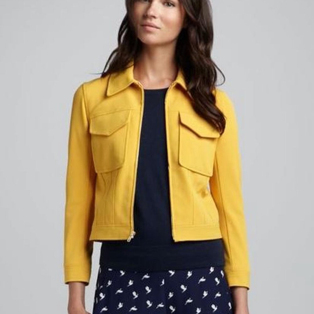 Theory Vika Flap Pocket Boxy Cropped Jacket in Yellow Saffron Size 8